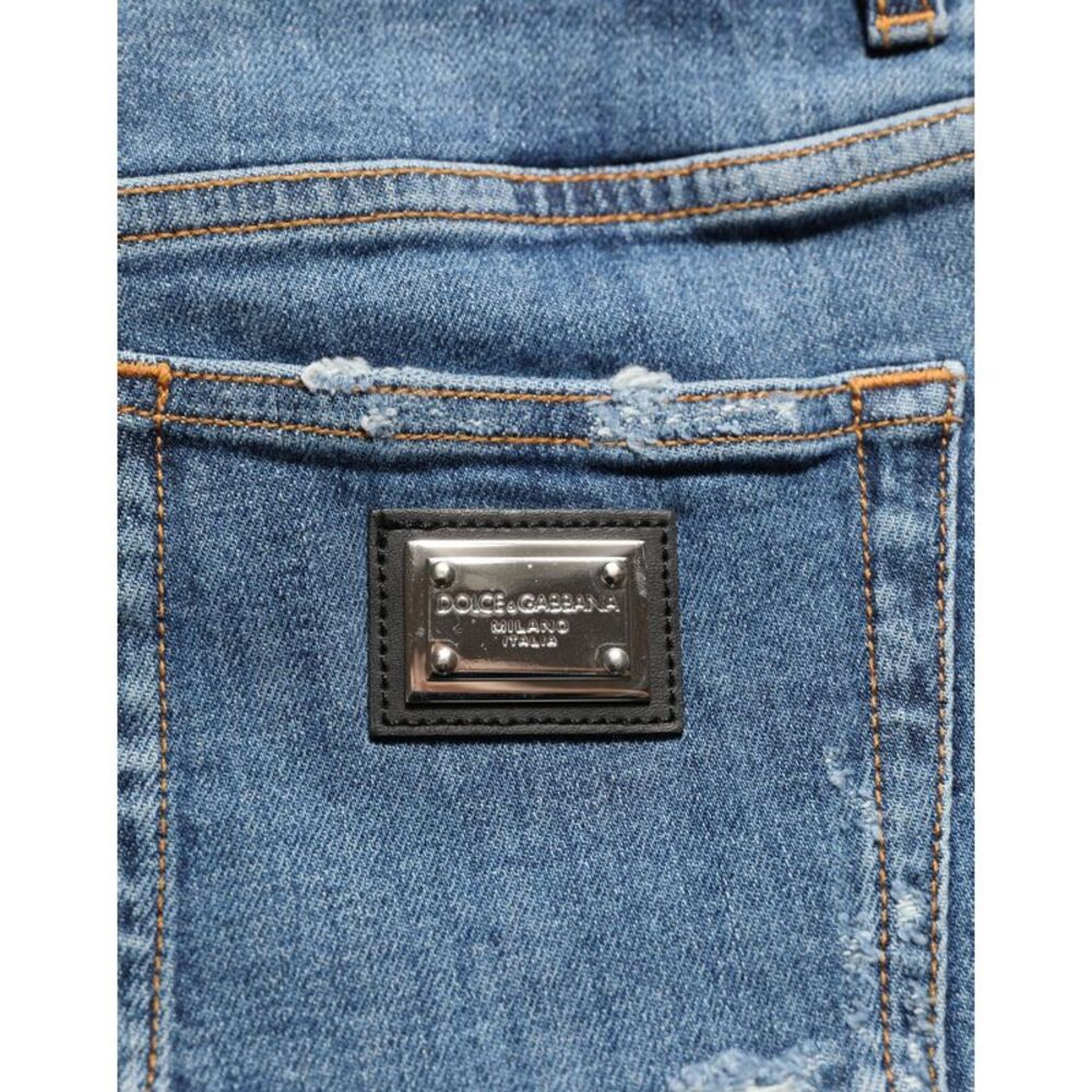 Dolce & Gabbana Blue Cotton High Rise Denim Hot Pants Women's Shorts